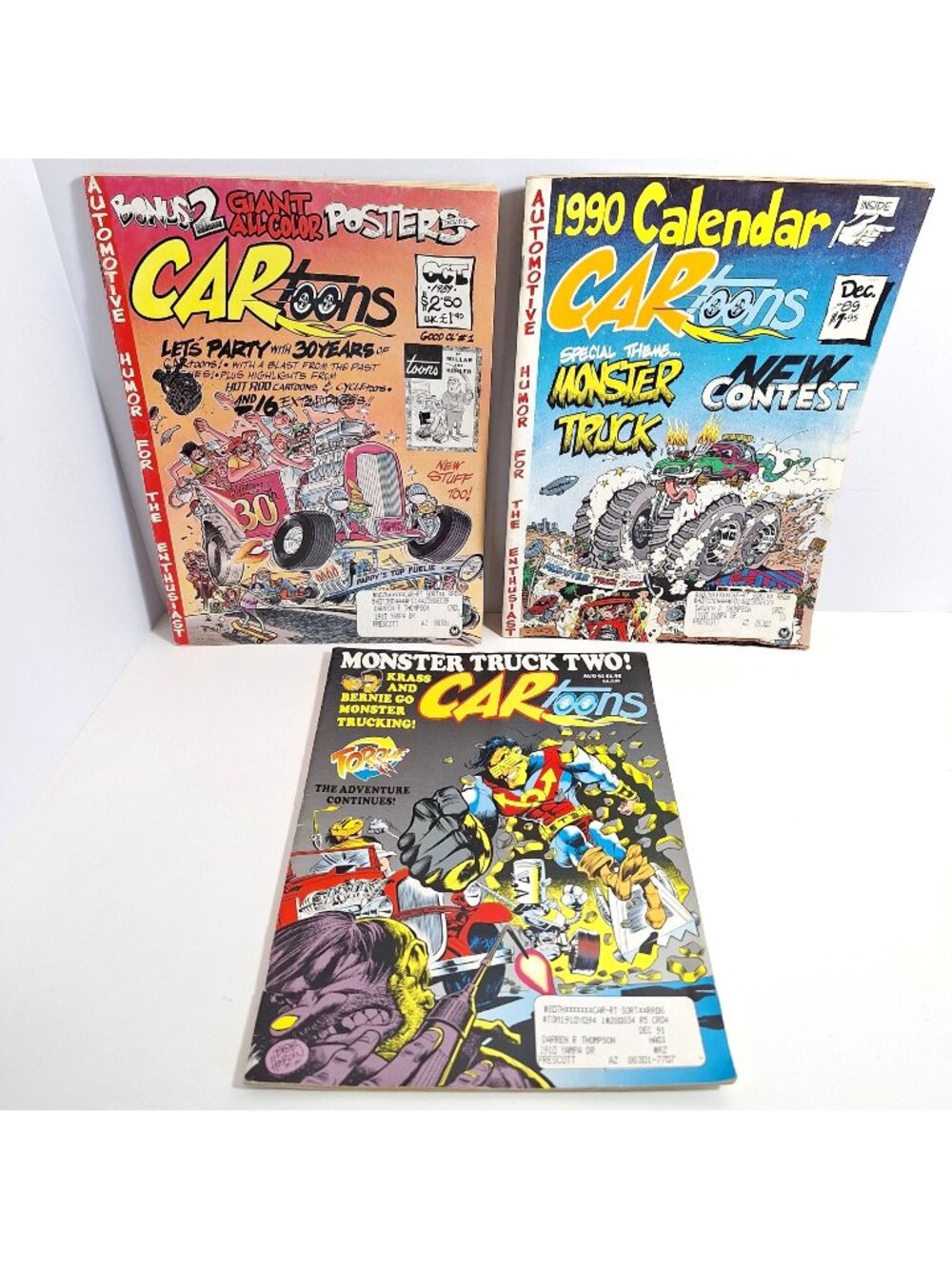 CARtoons Magazine Poster Calendar Monster Truck Oct Dec 89 Aug 91 Vintage Lot